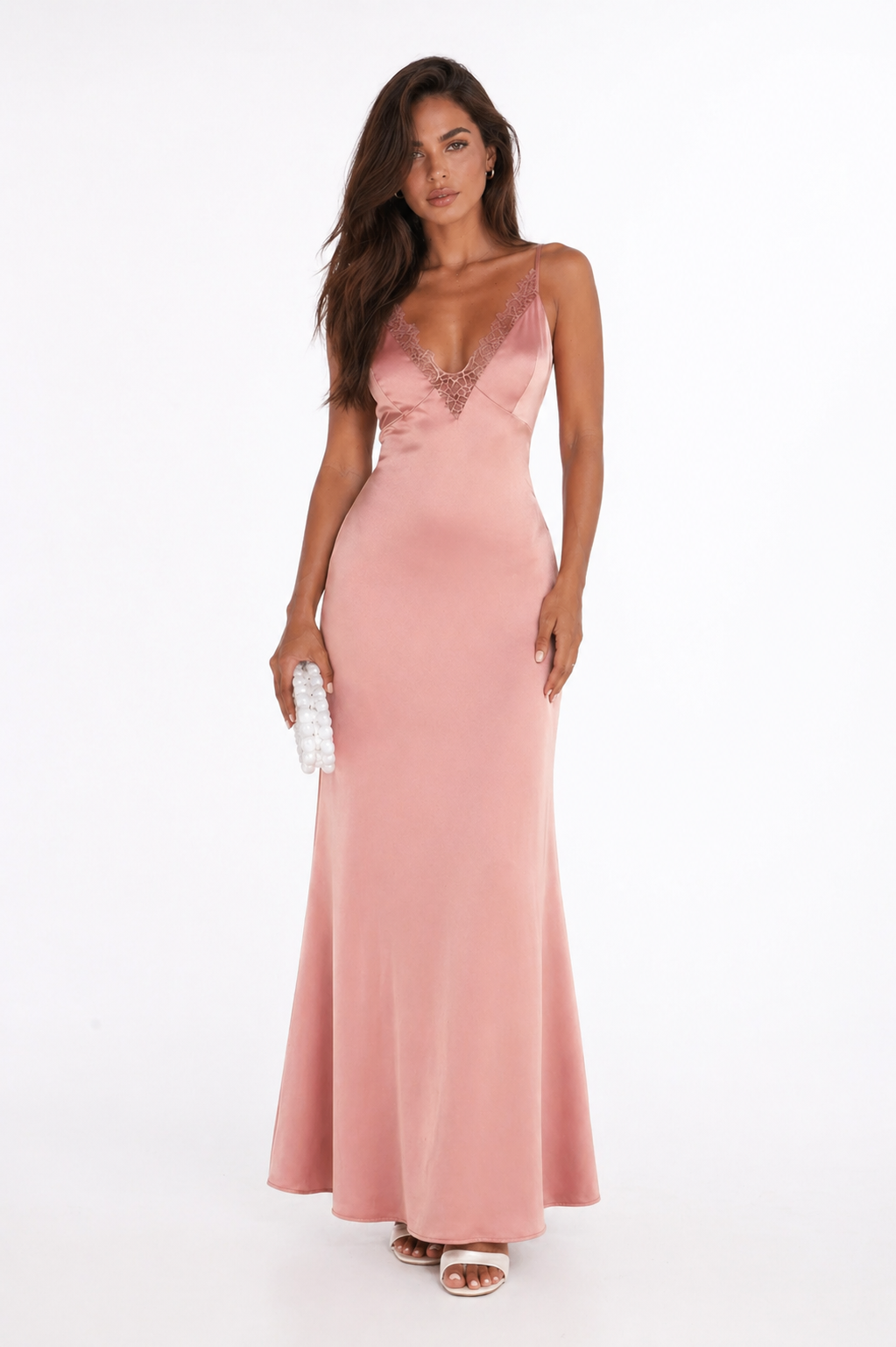 Rose Satin Lace Maxi Dress